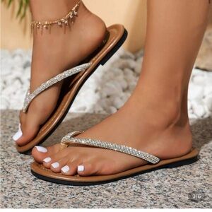 SHEIN Tan Sandals with Rhinestone Embellishments
